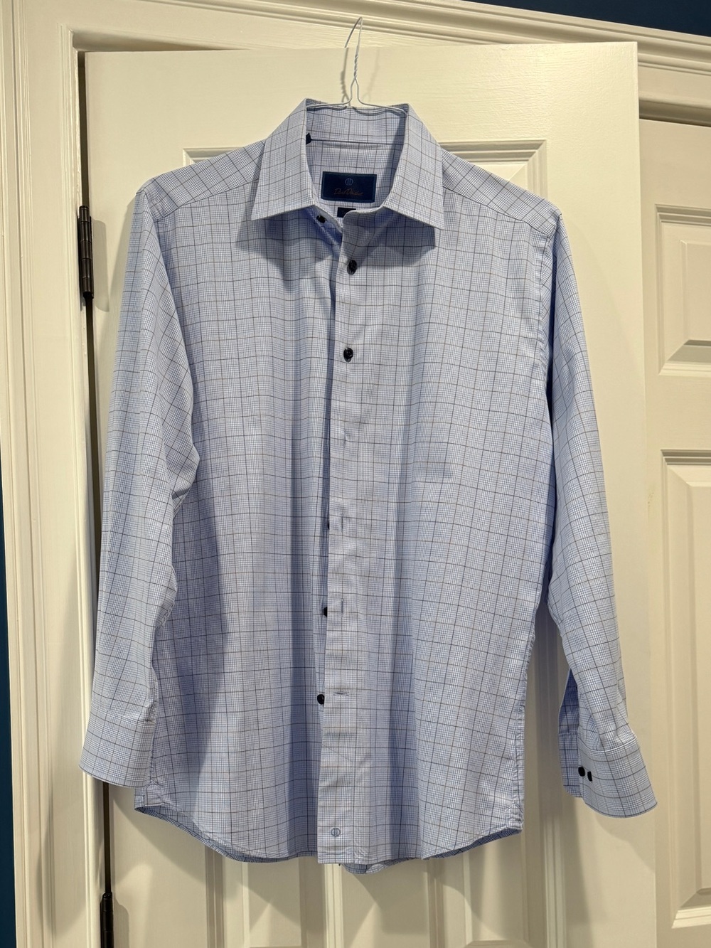 David Donahue Men's Blue Windowpane Dress Shirt - Classic Fit 16 x 32/33 trim